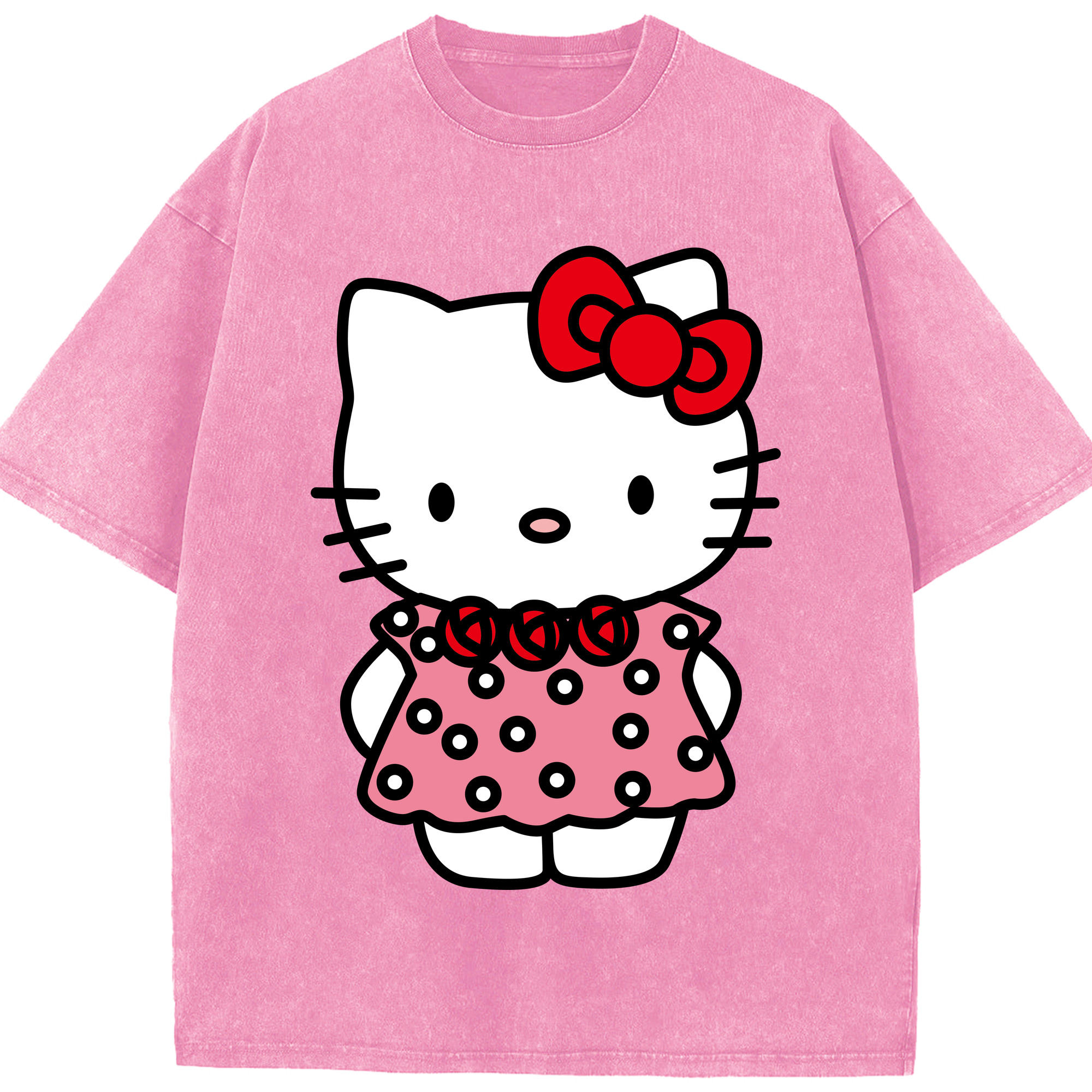 （画像用） Hello Kitty ハローキティ 綿100% ヴィンテージ風 半袖Tシャツ（フロントプリント）